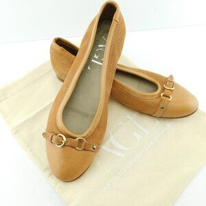 AGL Attilio Giusti Leumbruni Tan Woven Leather Belted Cap Toe Ballet Flats 40.5